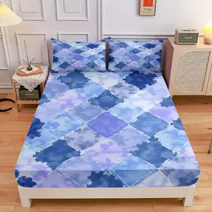 3-Piece Comfortable Abstract Cloud Square Pattern Bed Hat Set, High-Definition Digital Printing, Soft And Breathable, 100% Polyester Fiber, Perfect Gift For All Seasons, Suitable For Family And Friends. Clearance Sale