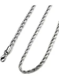Men's 2mm Stainless Steel Rope Chain Necklace, Available in Silver Color, Sizes 16-30 Inches