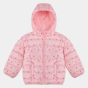 Rokka&Rolla Little Girls' Light Puffer Jacket Winter Coat-Pink Hearts, size 4T