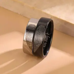 2pcs Couple Fingerprint Rings – Custom Engagement Rings, Wedding Rings, Meaningful Jewelry Gift for Couples on Valentine's Day