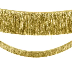 9 Ft. Gold Ready-to-Hang Metallic Tinsel Fringe Garland