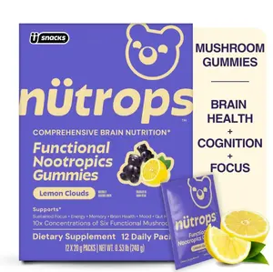 Nütrops Nootropic Mushroom Gummies with Lion's Mane, Cordyceps, & Reishi - Functional Mushrooms & Adaptogens to Support Focus, and Brain Health, Caffeine-Free, Lemon Clouds Flavor, 12 count