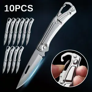Stainless Steel Folding Knife Set, Multifunctional Pocket Knife, Outdoor Camping BBQ Fishing Hiking, Versatile Use, 5pcs/10pcs