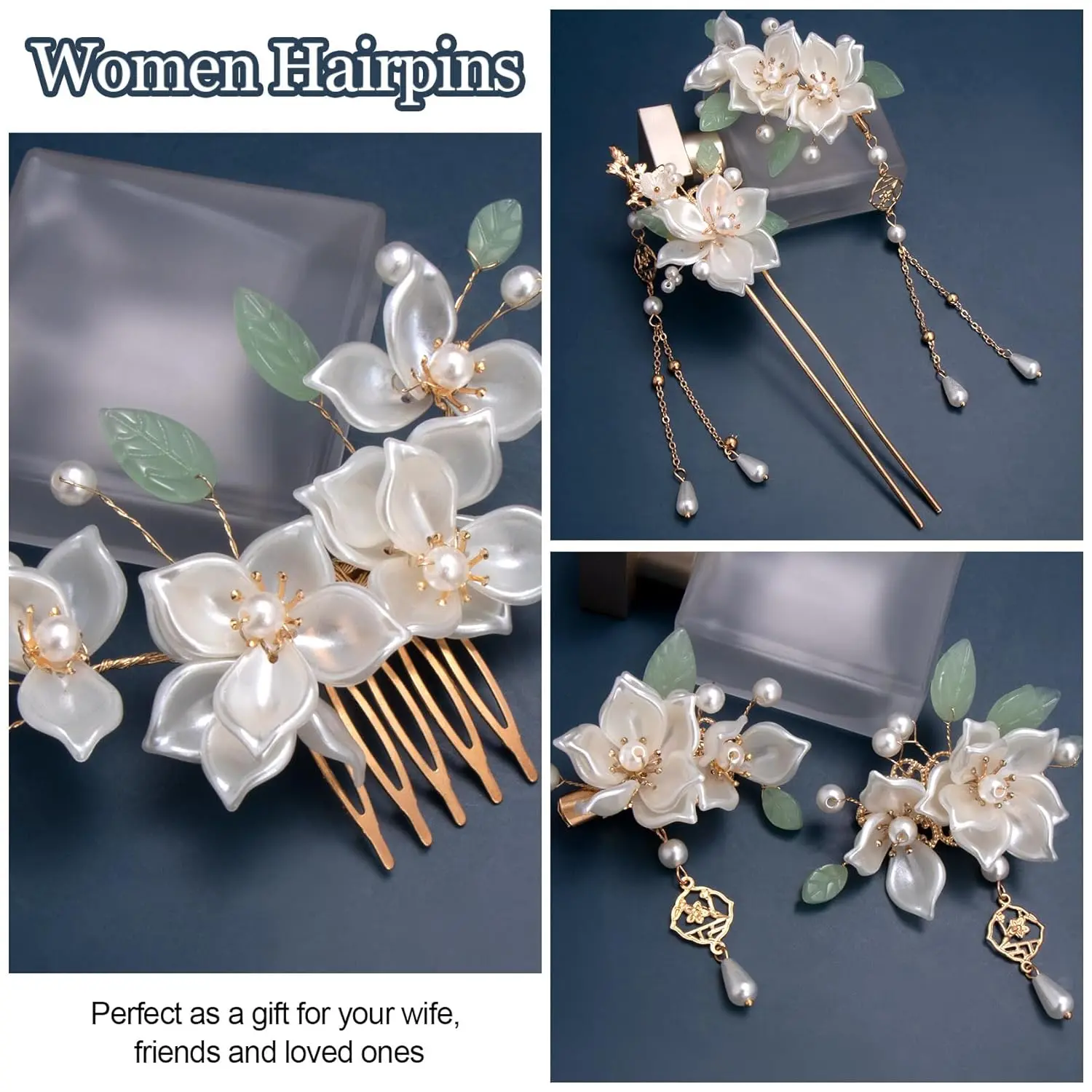 5 Pcs Crystal Rhinestone Pearl Hair Clips Headpiece Camellia  display picture 1