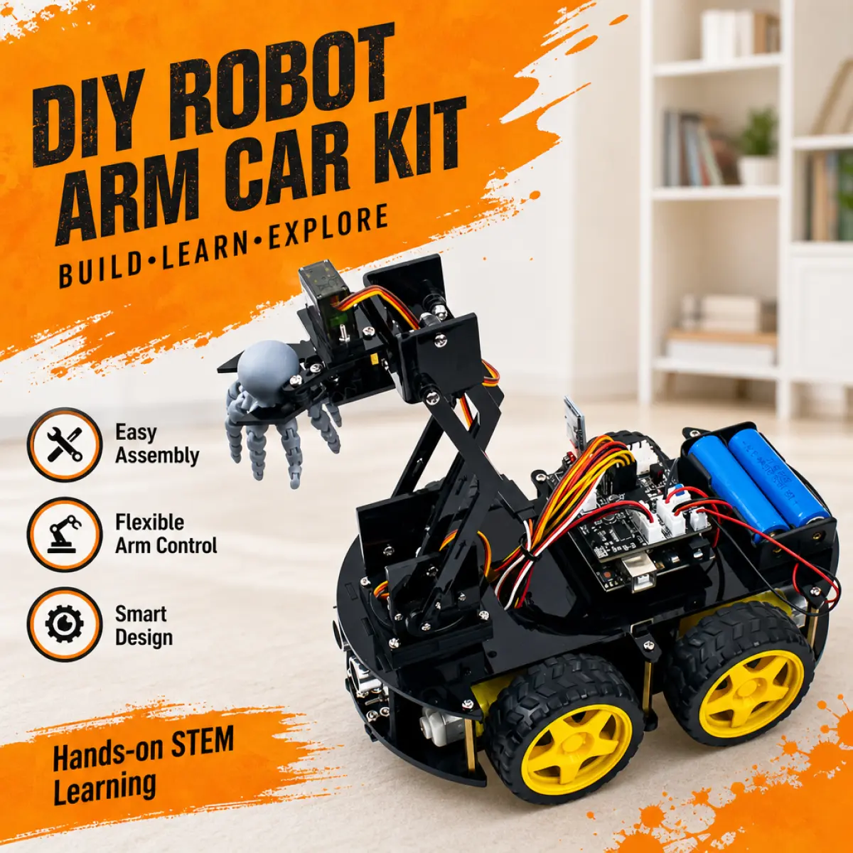 LAFVIN 4WD Robot Arm Car Kit for Arduino, Bluetooth & IR Control Smart Robot with Ultrasonic Sensor, Line Tracking, Obstacle Avoidance, STEM DIY Programmable Robotics Kit for Teens Adults