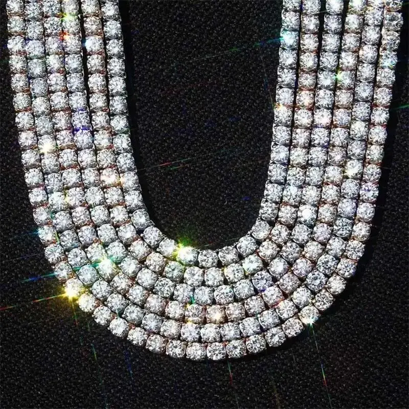 Classic 3-6mm Full Moissanite Diamond Necklace Bracelet For Men & Women 925 Sterling Silver Gold Men's Moissanite Tennis Chain