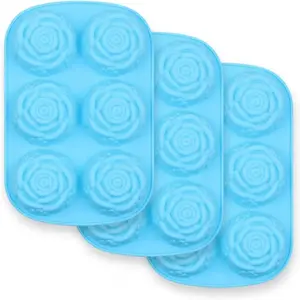 6-Cavity   Shaped Mold, Set of 3 count Non Stick   Rose Mold for Candy  Jelly, Ice Cube - Roses