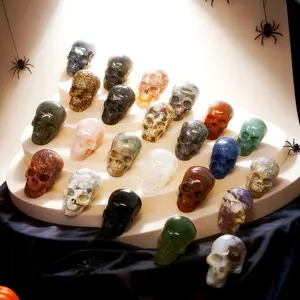 Halloween Small Crystal Skull – Cute Hand-Carved Stone Decor for Spooky Vibes, Energy & Relaxation | 23 Crystal Options for Halloween Display & Gifts
