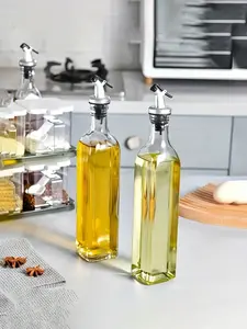Home Glass Oil Dispenser Bottle - 1pc Kitchen Storage Container for Cooking, Baking, Salads, BBQ & Utensils with Vinegar Liquid Seasoning