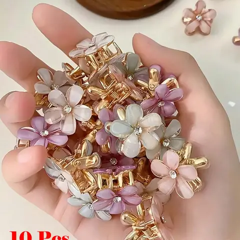 Mother's Day Gift, 10pcs Flower Design Cute Colorblock Hair Claws Set, Cute Hair Clips, Fashion Hair Accessories for Women & Girls, Suitable for Thick Hair, Minimalist Headwear