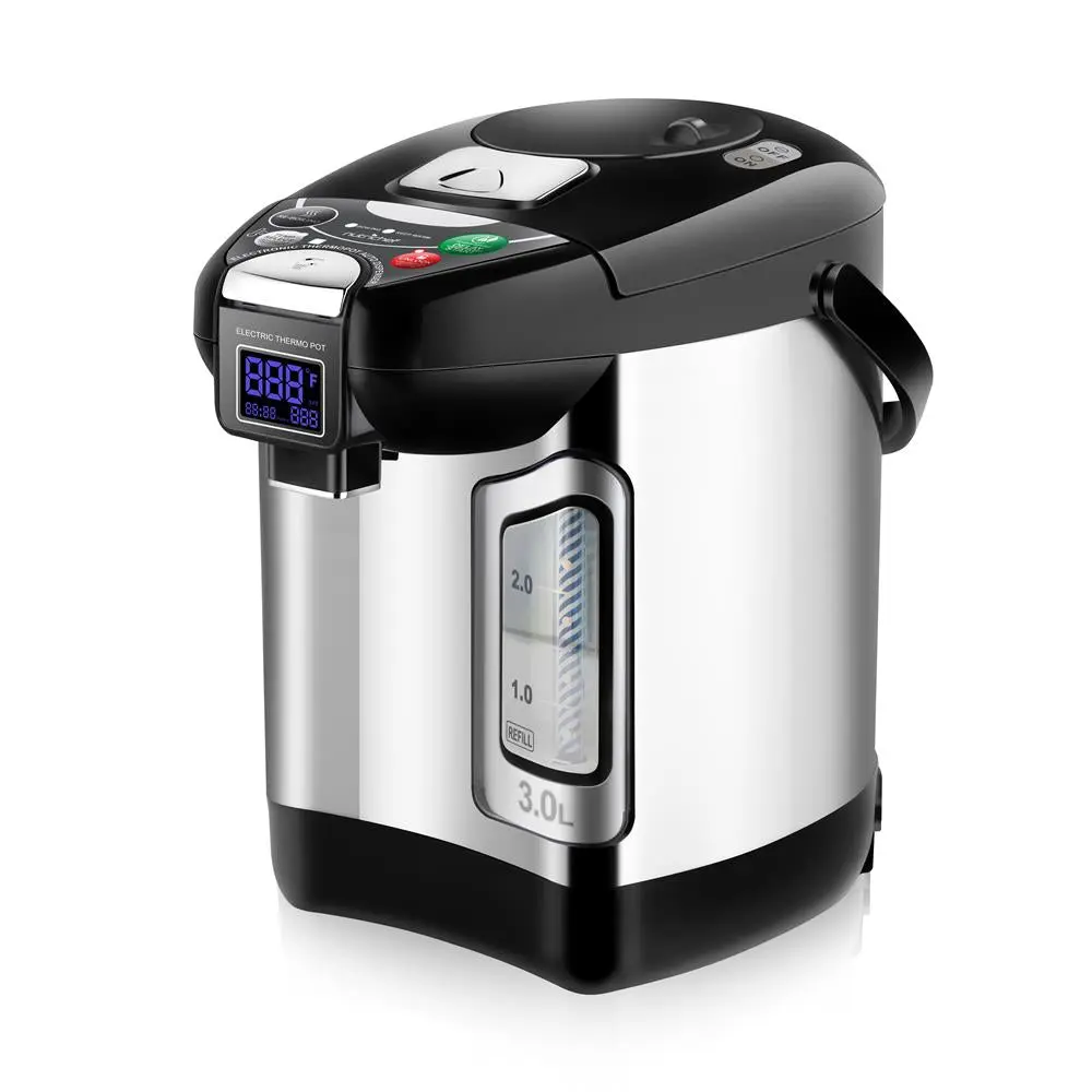 3L Stainless Steel Digital Thermo Pot Water Boiler for Drinks - 120V, Instant Heating, LCD Display, 3-Way Dispense, Included Cable, 4.593ft