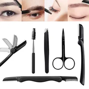 Eyebrow Razor, 5-in-1 Eyebrow Kit, Professional Eyebrow Grooming Set, Eyebrow Trimmer Set for Women and Men, Including Brow Razors Trimmer, Brush, Eyebrow Scissors, Slant Tweezers