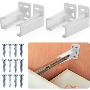 2 Pair Rear Drawer Track Socket Back Plates Mounting Brackets Durable Plastic Left and Right Drawer Slides Socket for Repairing Replacing (White)
