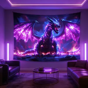 1pc Oversize- Glow In The UV Light- Magical Claw Flame Dragon Tapestry, High-Definition Printing Large Size Fluorescent Aesthetic, Bedroom Aesthetic Hanging Tapestry For Party Festival, Bedroom Home Decor, Wall Decoration, Tapestry Wall Mural