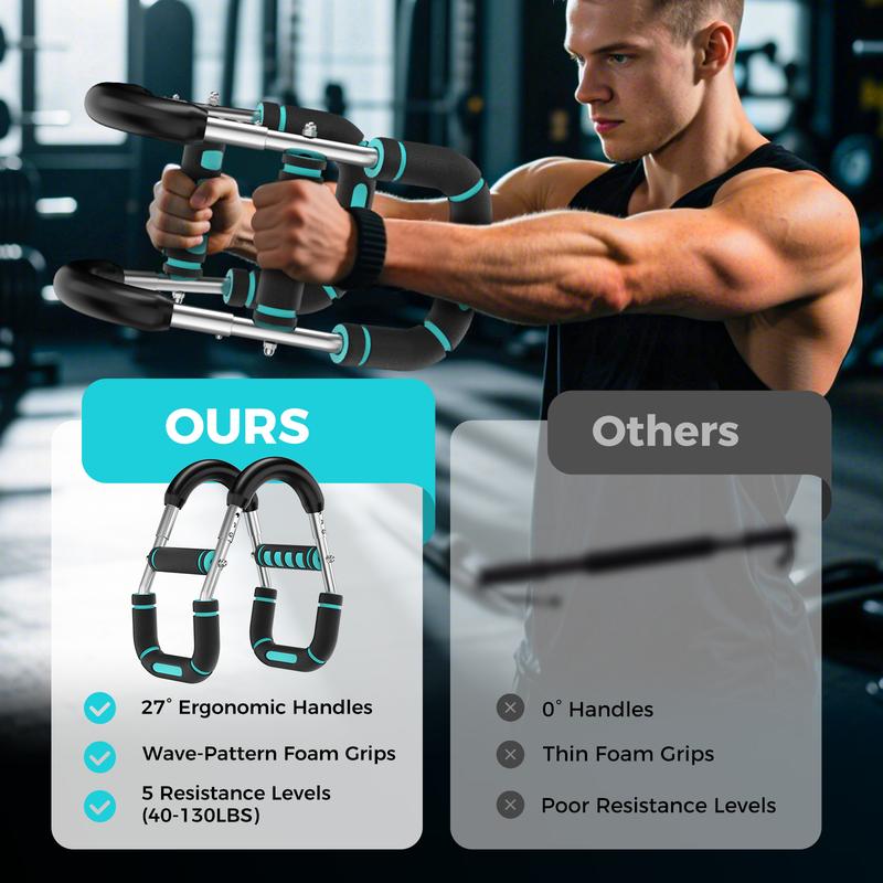 Twister Arm Trainer, Adjustable 5 Resistance Levels (40-130 lbs) Chest & Arm Workout Equipment for Men & Women, Ergonomic Home Gym Strength Trainer with Anti-Slip Handles & Carry Bag detachable design fitness