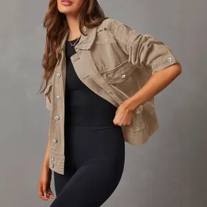 Vintage Coffee-Colored Denim Short Jacket 2026 New Loose-Fit Long-Sleeve Hoodless Denim Coat