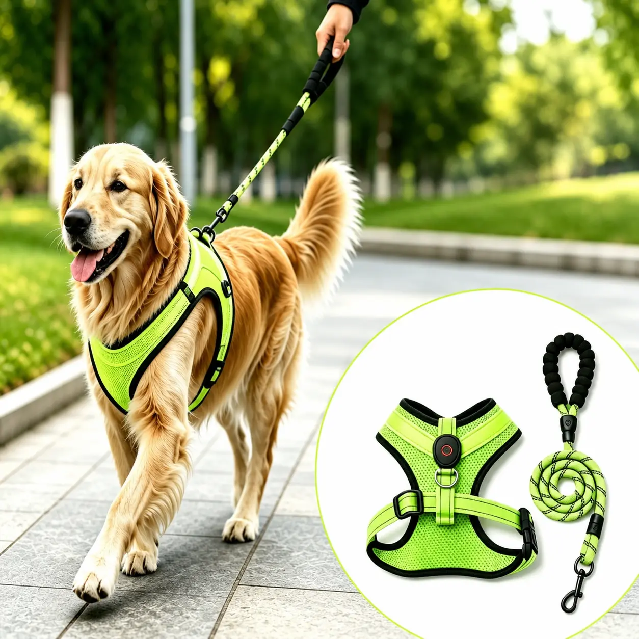 LED Glowing Dog Safety Harness with Leash Set - Breathable Mesh, Reflective, Adjustable Pet Vest Harness for Daily Walks, Hiking, Night Safety, Universal Fit (Limited Time Deal)