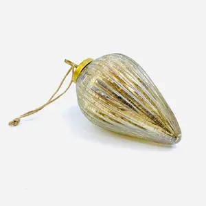 Mercury Glass Ribbed Crackle Ornament 21, Champagne