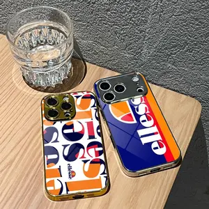 Fashion Brand E-ellesseS Phone Case For iPhone 17 16 15 14 13 12 Pro Max Plus Electroplated Metal Bumper Case Slim Tempered Glass Back Advanced Materials Shockproof Anti-Scratch Luxury Case Fashion Durable Stylish