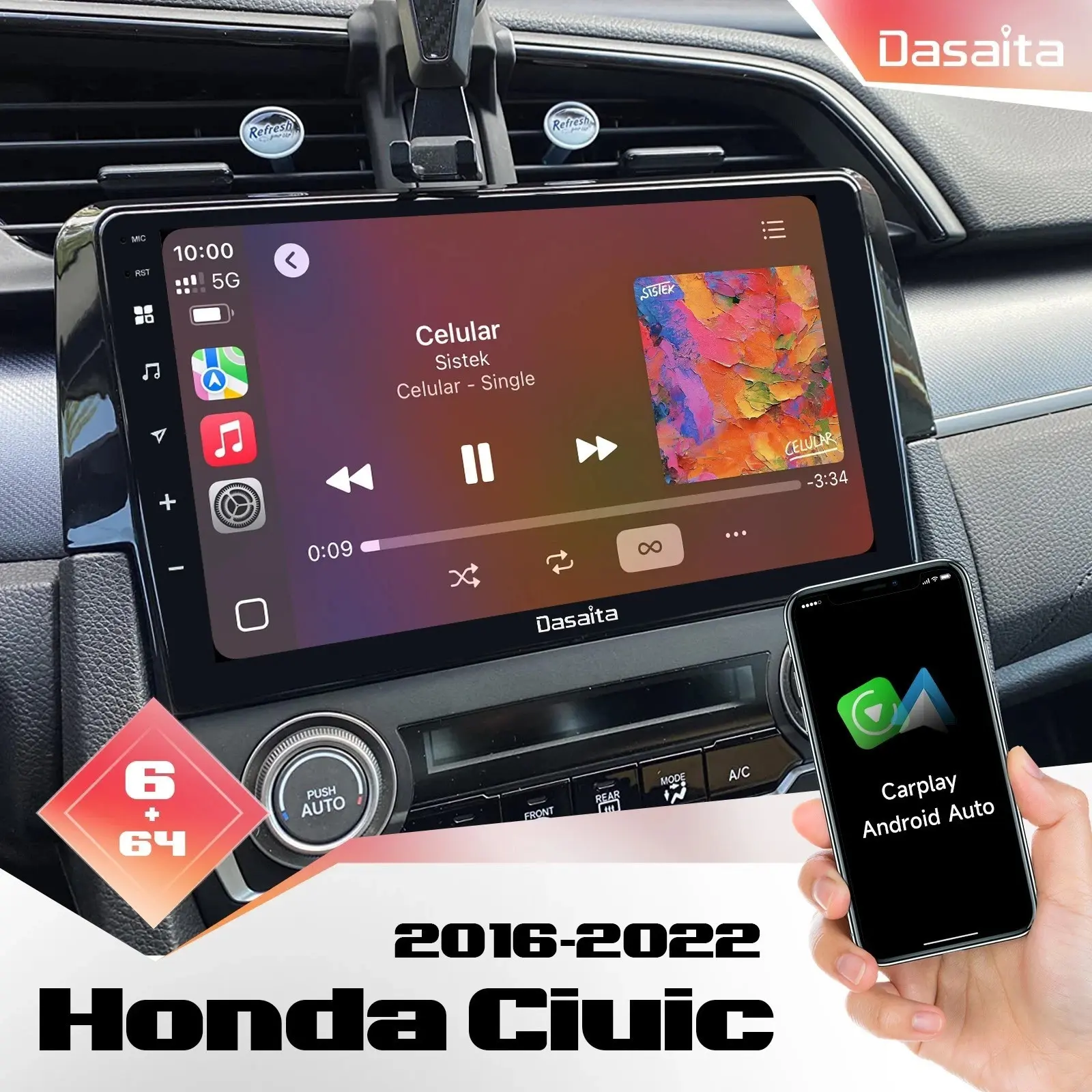 Dasaita Car Stereo Android 13 for Honda Civic 2015-2022 with Wireless Carplay, Android Car Radio, Carplay Car Screen