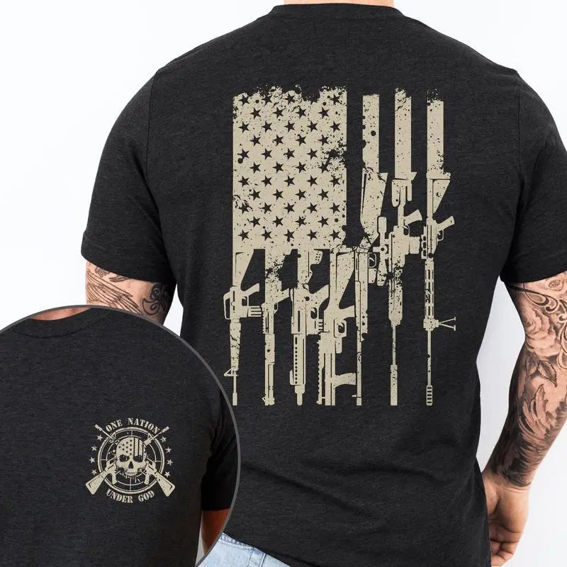 “One Nation Under God,” Second Amendment Patriotic American T-Shirt — Men’s basic crew-neck tee; Father’s Day, Christmas, birthday gift for men — TPT1892TS