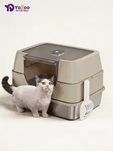 Yazoo Galaxy Stainless Steel Cat Litter Box with Flip-Top Lid 50CMx35CM for Easy Cleaning and Maintenance Pet Life Store