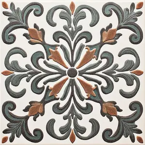 10PCS 12x12 Inch Embossed Vintage Baroque Green Brown Pattern Tiles Peel and Stick Removable Self DIY Vinyl Flooring Stickers for Living Room Home