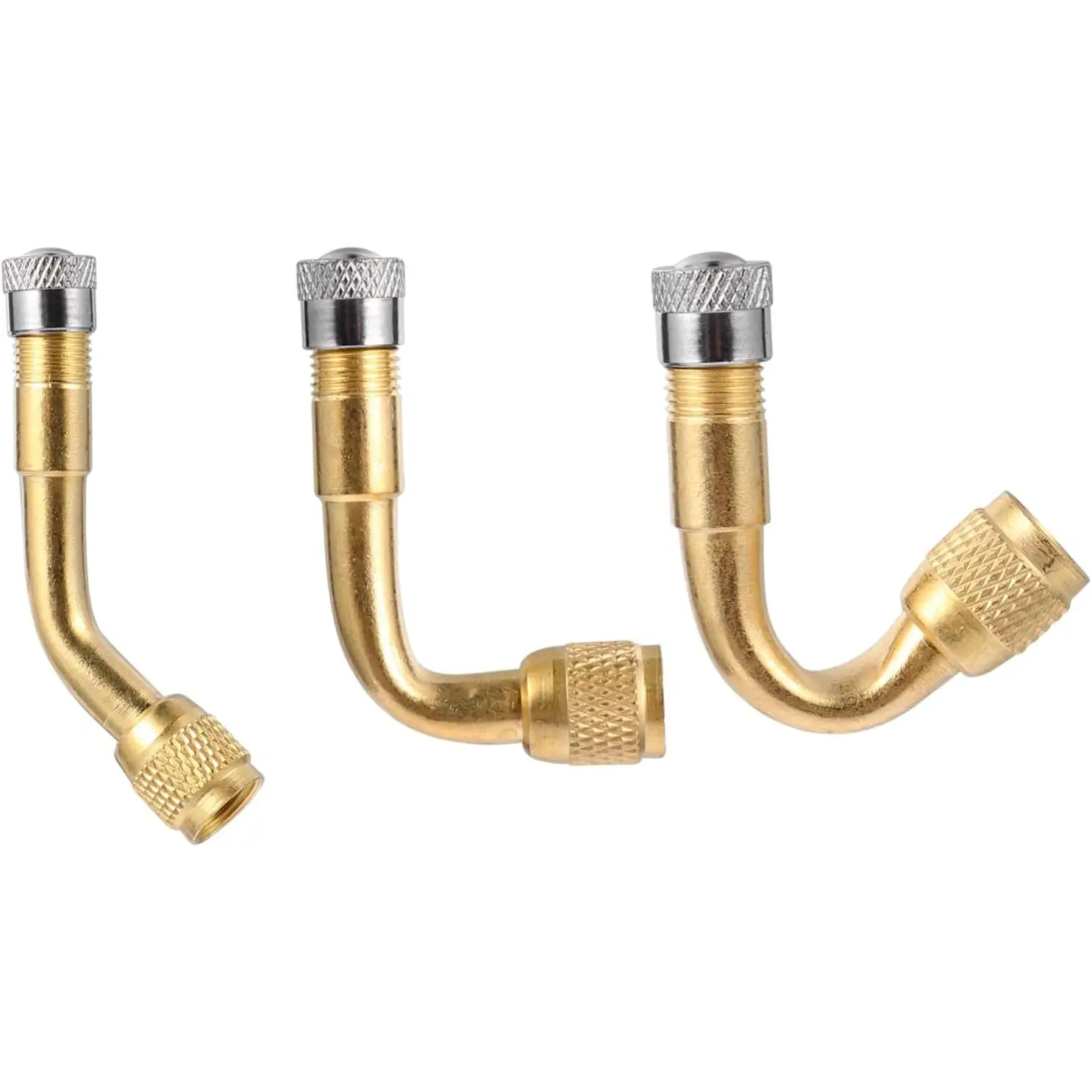 3/6PCS Metal Valve Stem Extenders – 45°/90°/135° Universal Valve Extensions for Dual Wheels, Passenger Cars, RVs, Strollers, Bicycles, Motorcycles & Trailers, Durable Brass Construction, Leak-Proof Seal, Easy Installation, Gold Finish