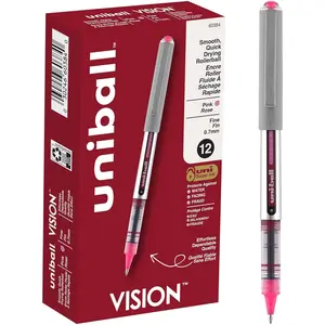 UniBall 60384 uniball Vision Rollerball Pens, Fine Point (0.7mm), Pink, 12 Count