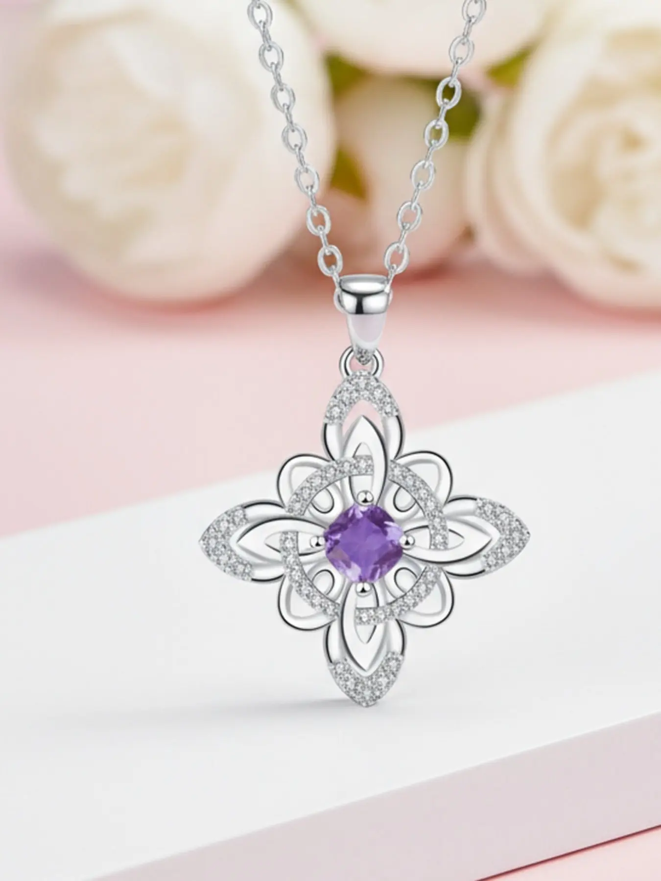 Celtic Knot Witch Necklace, Purple Amethyst CZ Pendant, Silver Plated Waterproof Hypoallergenic Gift for Gothic & Mysticism Lovers, Exquisite silver CZ jewelry gift, Moon Goddess Pendant, Pendant With Necklace