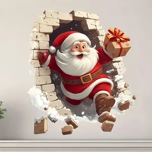 3pcs Santa Claus Breakthrough Wall Stickers - Removable Vinyl Christmas Stickers, Suitable forLiving Room and Home Decoration, Easy to StickChristmas Wall Stickers
