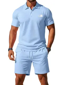 Men's Summer Polo Shirt Set, Letter Print Top with Pockets, Loose-Fit Shorts, Breathable Mesh, Ideal for Beach, Golf, Casual Wear