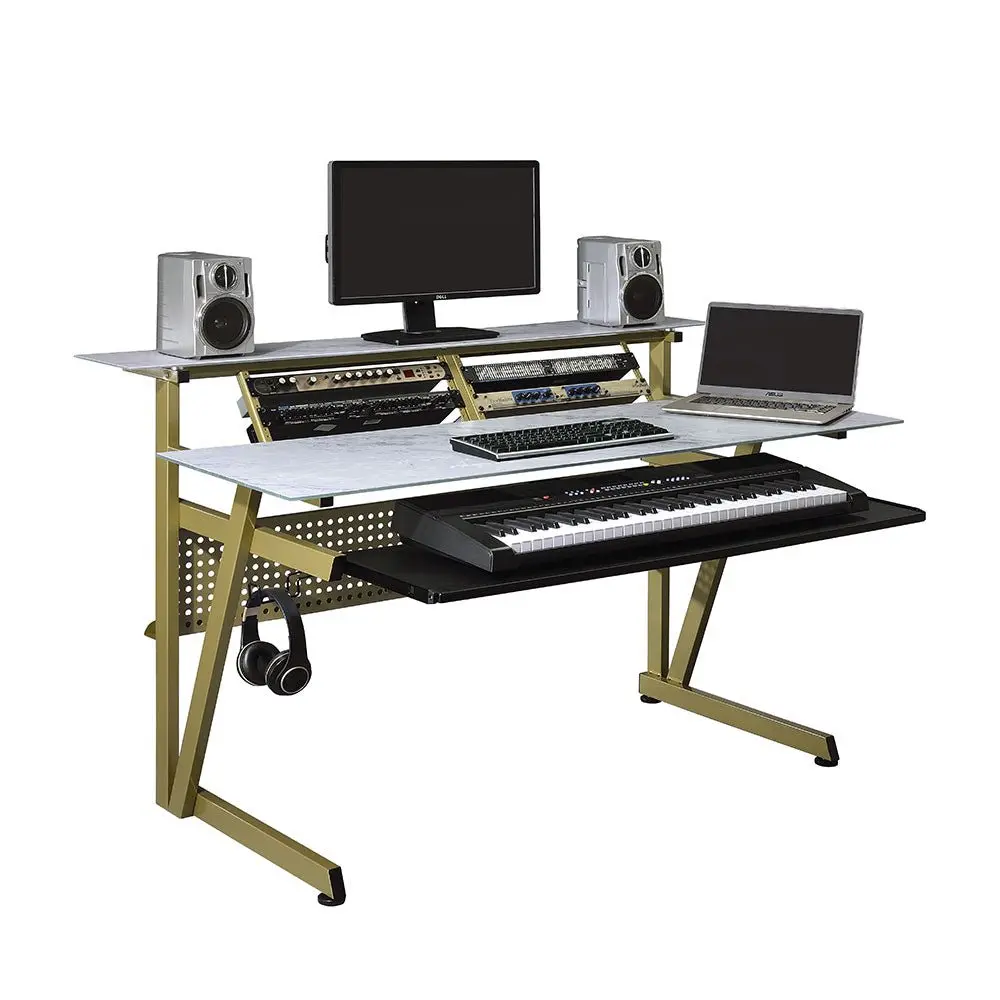 Musiea IM200 Series Tempered Glass Music Recording Studio Desk w/2 x 4U Rack