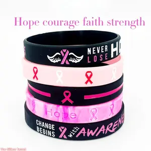 5/10/15 PCS Breast Cancer Awareness Silicone Wristbands, Pink Ribbon Hope Courage Faith Bracelets for Breast Cancer Prevention & Charity Campaigns Bohemian Multilayer Beads