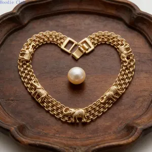 Gold Elephant Bracelet for Women Multi-Strand Link Chain Lucky Charm Jewelry Symbolic Good Luck Protection Gift for Bestie Birthday, Dainty Animal Bangle Accessory, Minimalist Fashion Wear Daily Use