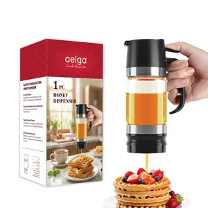 Aelga Glass Honey Dispenser kitchen items No Drip No Mess Leak-Free Design with Handle for Maple Syrup Maintains Freshness Easy to Clean Refill Perfect for Everyday Use outdoorfun