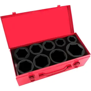 1 Inch Drive Deep Impact Socket Set,9 Pieces,6-Point,SAE Sizes (1",1-1/8",1-1/14",/8",1-1/2",1-5/8",/4",1-7/8",2"),Cr-Mo Steel