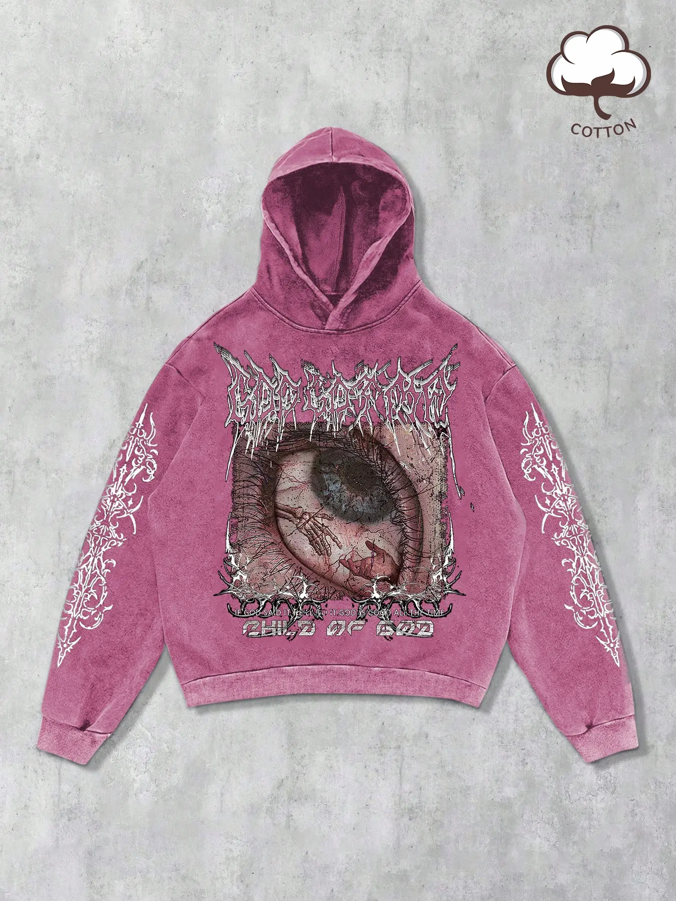 Men's Gothic Print Heavyweight Washed Cotton Hoodie, Casual Long Sleeve Daily Campus Travel, Fitted Graphic Sweatshirt, Casual Fashion Sweatshirt, Casual Hooded Sweatshirts