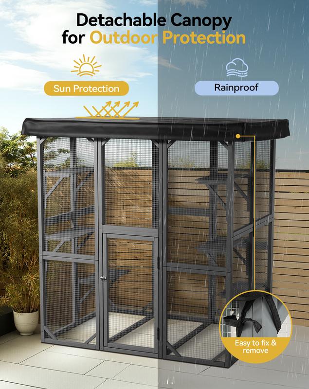 Outdoor Cat Enclosure Large Cat House for Mulitiple Cats Walk in Kitty Cage with Tarp Roof Cat Enclosures, with Upgraded Resting Box,Waterproof Roof, 71" *35''*67'', Pet Valentine's Day