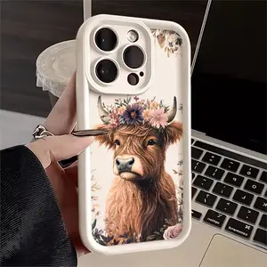 Phone Case: 1pc Highland Cow Flower Crown Phone Case Suitable for Apple iPhone 17 E Air Pro ProMax iPhone16 15 14 Plus 13 12 Mini 11 X XS XR Antidrop Phone Case Vintage Cute Can Be Given to Friends