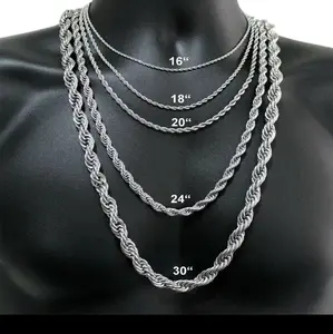 Stainless Steel Silver Twisted Rope Chain Necklace - 3/5/7mm Sizes Available 20-22-24 inch lengths rope necklace