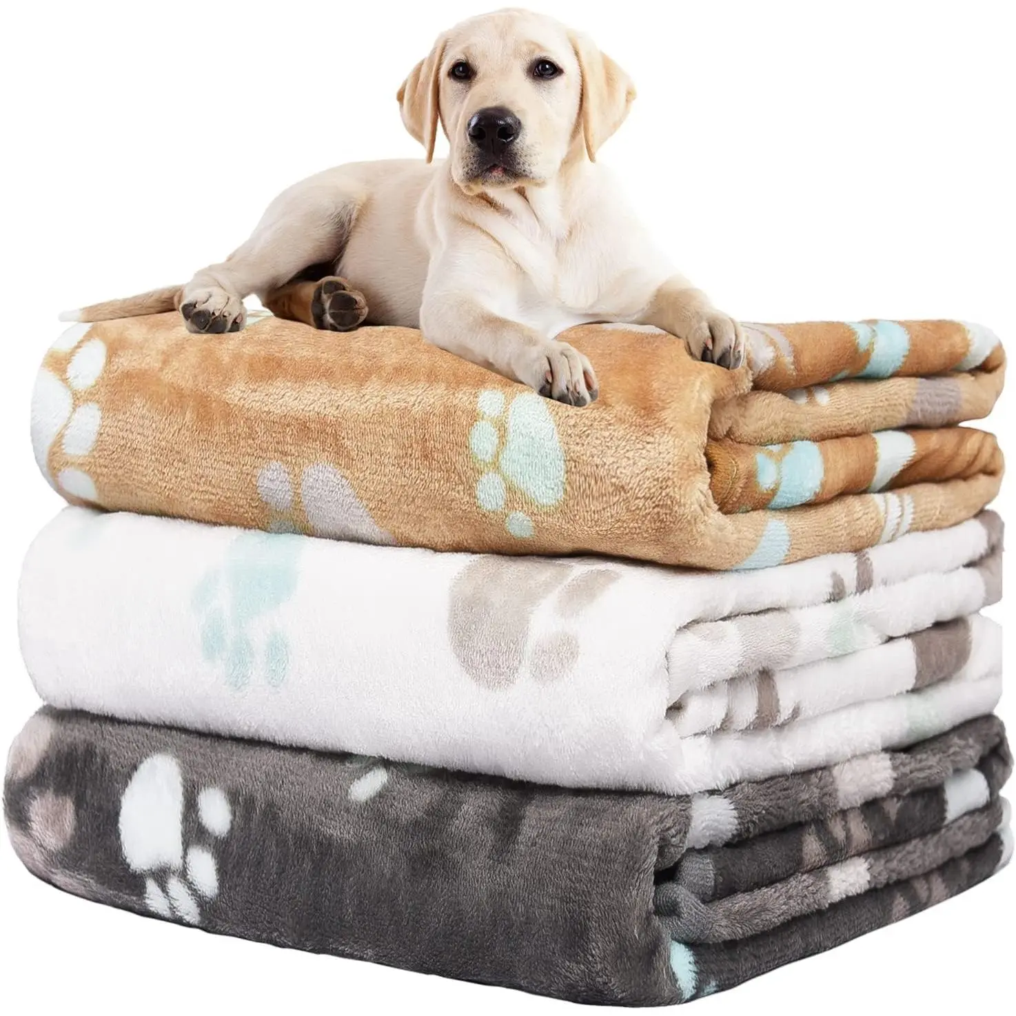 Upgraded  Blankets for Large Dogs, 3 Pack   Flannel Blankets Washable, Soft Pet Mat Throw Cover for Kennel Crate Bed, Cute Paw ,  Blanket, Pet Blanket 31" x 41"