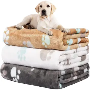 Upgraded  Blankets for Large Dogs, 3 Pack   Flannel Blankets Washable, Soft Pet Mat Throw Cover for Kennel Crate Bed, Cute Paw ,  Blanket, Pet Blanket 31" x 41"