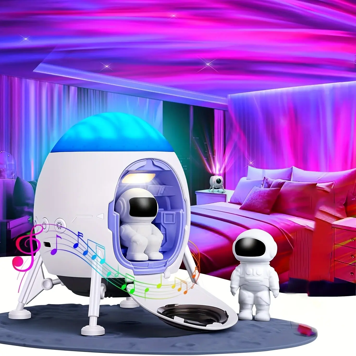 Astronaut Galaxy Light Projector, Spacecraft Ceiling Projector, Night Light with Lunar Meteorite Crater Mat, Dual-Use for Bedroom Decor, Starry Projector, Starlight Projector