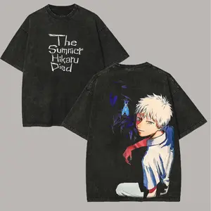 valentine shirts The Summer Hikaru Died Printed Washed TShirt Oversized Unisex Washed Retro top Japanese hot Anime hot product Couples Streetwear