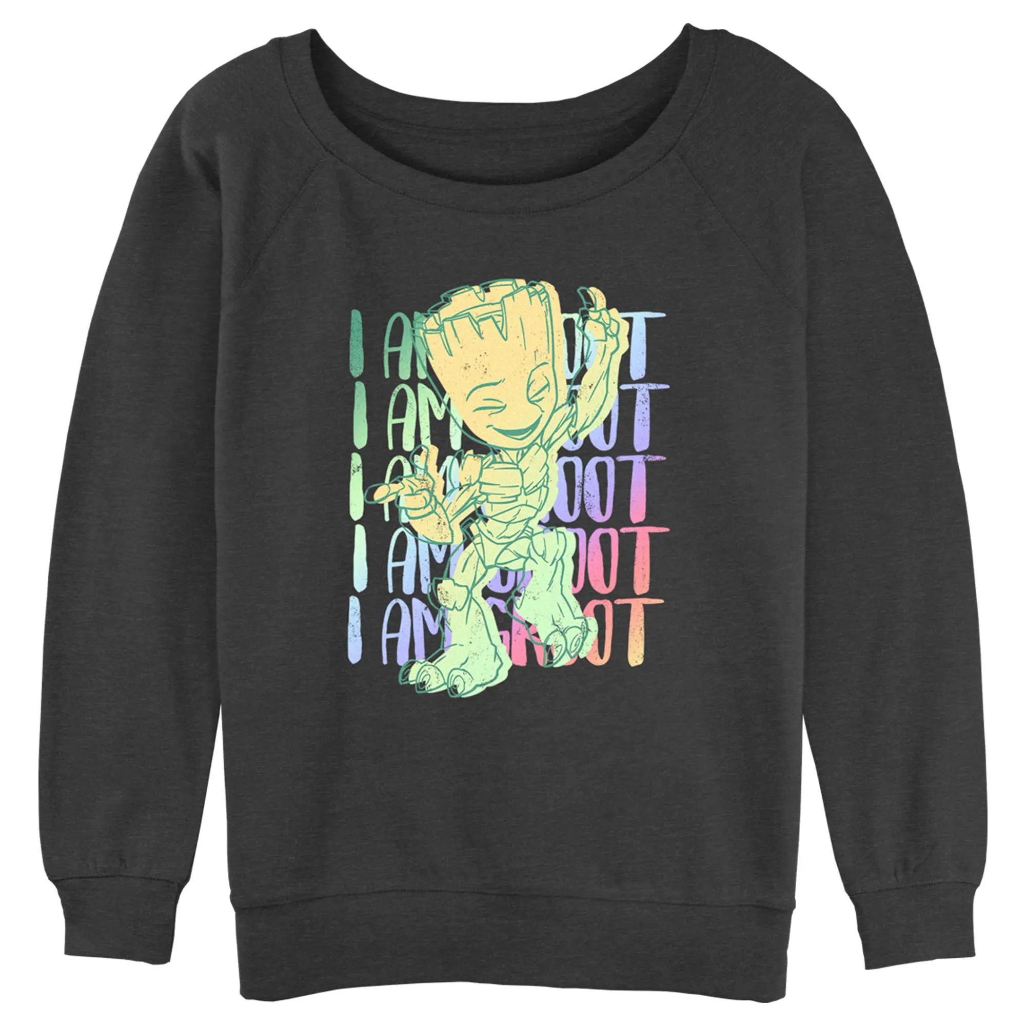 Juniors Womens Marvel: I am Groot Rainbow Quote Dance Sweatshirt