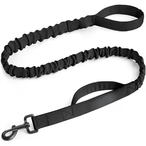 OutdoorMaster Bungee Dog Leash, Heavy Duty Dog Leash with Shock Absorption, 2 Padded Handles Training Leash, Improved Dog Safety and Comfort (Black, 4 FT)