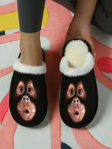 Animal Monkey Print Party Cotton Slippers Fashion Fluzzy Flurry 2025 2026 Fall & Winter New Home Indoor Outdoor Slipper, Casual Textile Upper, Less Than Ankle Height
