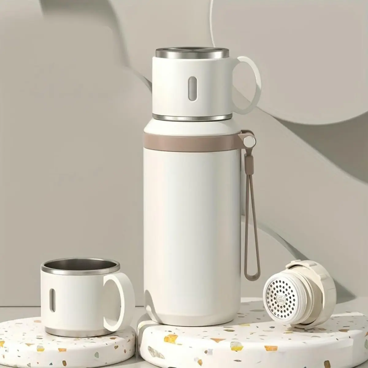 Insulated Water Bottle with Tea Infuser, 20 oz Wide Mouth Stainless Steel Tumbler, Leak-Proof Travel Water Bottle for Hot & Cold Drinks, Includes Carry Strap for Commuting, Office & Outdoor