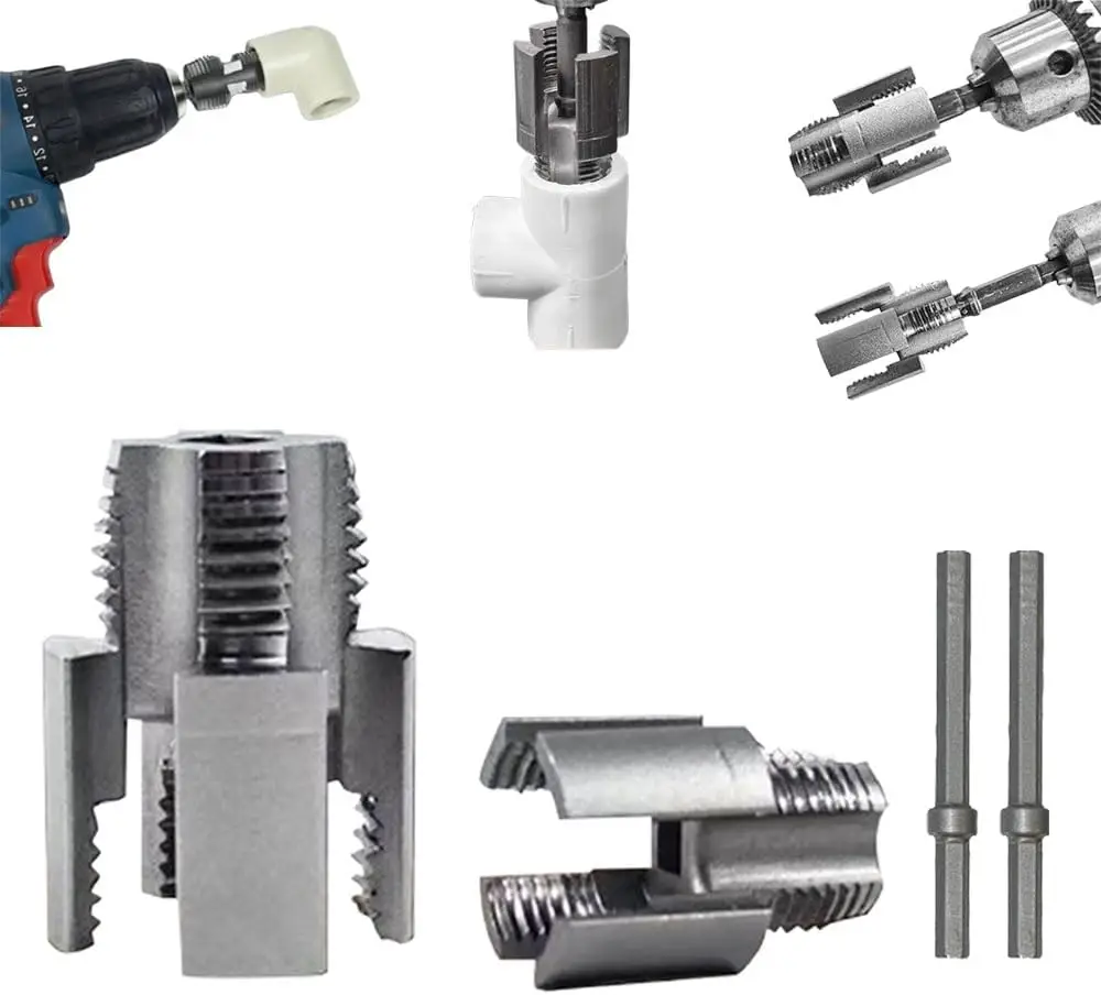 Pipe Thread Cutting Tool, 2025 New Ntegrated Internal & External Pipe Threading Tool, PVC Thread Maker Tool For Electric Drill, 1/2" (DN15) 3/4" (DN20